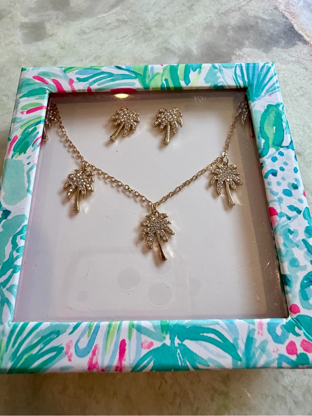 Lilly Pulitzer Sparkling Palm Tree Necklace and matching Earrings